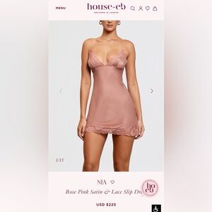 House of CB Rose Pink Satin & Lace Slip Dress L plus cup